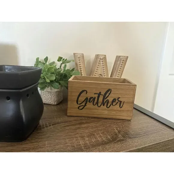 Handcrafted Wooden Remote Control Organizer Box with Gather Script - Picture 2 of 2
